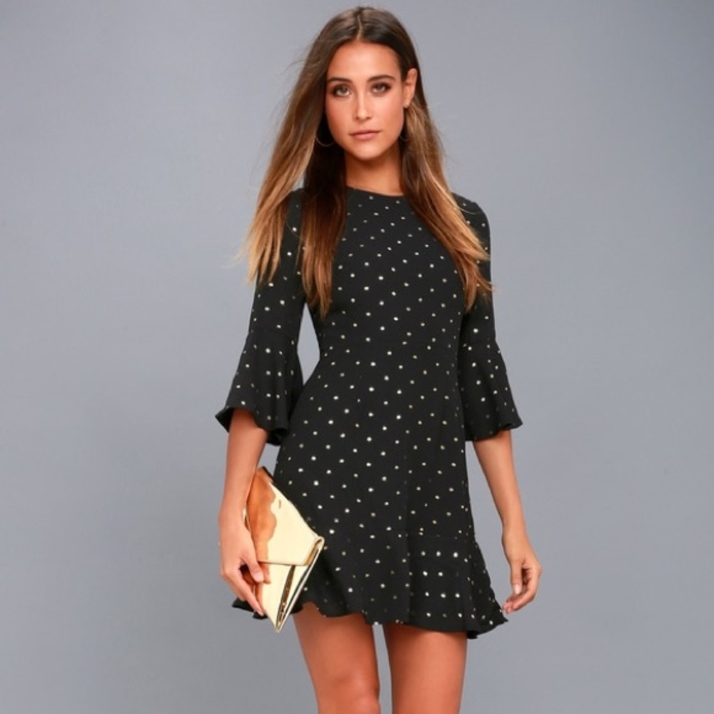 She’s Got It Going On Gold & Black Polka Dot Dress